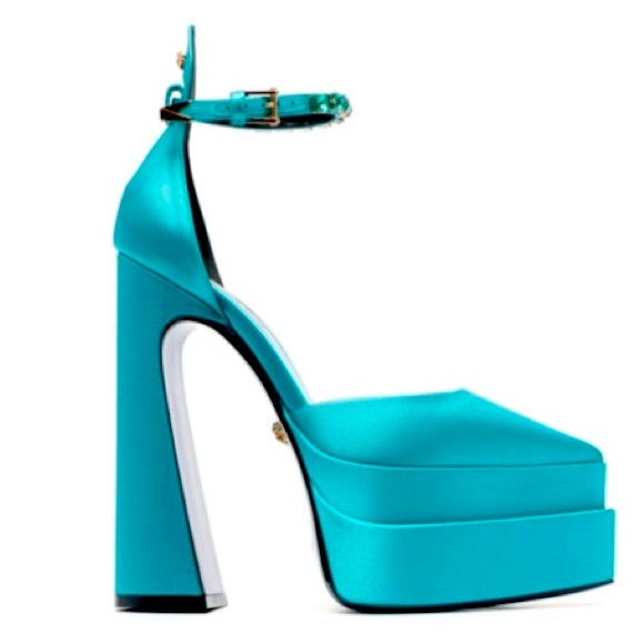 SOLD ✨ Versace Blue Medusa Aevitas Satin Platform Point Toe Pumps Size 38 - Picture 9 of 10